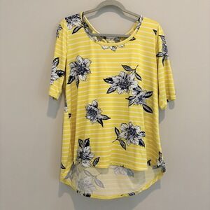 Women's Yellow Print Jersey Knit Shirt Yellow Floral